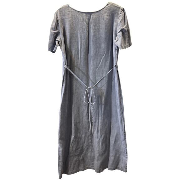 Vtg 90s Positive Attitude Linen Midi Dress Vest Set 1X Floral Embroidered Pearls - Picture 4 of 16